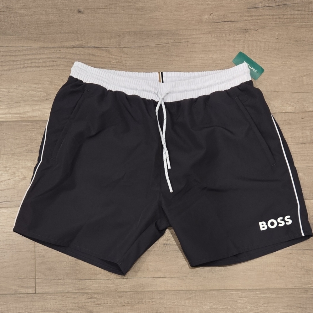 Hugo Boss Black Shorts with White Accents. Brand New - Mens Size L